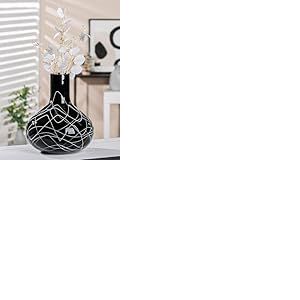 GILDE Vase déco Noir Blanc - Vase déco Moderne Objet en Verre Vase de Fleurs Fait Main en Verre coloré - Hauteur 28 cm