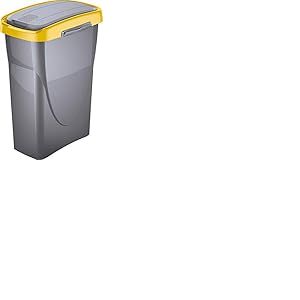 M home by Mazzei Mondex - Poubelle de Tri Sélectif 25L - Couvercle Basculant/Fixe - Système de Connexion - Cuve Gris Silver/Ring Jaune - Idéale Cuisine, Salle de Bain, Cellier - Fabriquée en Italie