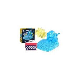 MGM GAMES - Jeu de Loto Bingo - Bleu - 140807 - Jeu De Soci&eacute;t&eacute; - Plastique - Famille - Tirage au Sort - Jeu de Loterie - Tirage - Boulier - Cartons - Numeros - Loto - 25,5 cm x 24,5 cm