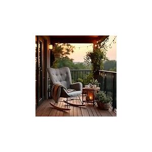 Meuble Cosy Fauteuil &agrave; Bascule de Jardin, Chaise de D&eacute;tente pour Terrasse et Balcon Couverts, Design Scandinave avec Pieds Bois et M&eacute;tal, Tissu Non Imperm&eacute;able