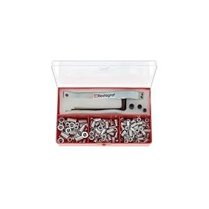 Restagraf - Coffret d'&Eacute;crous &agrave; Sertir en Aluminium avec Outil de Pose Inclus - Assortiment pour Vis M4-0.70 &agrave; M6-1.00 - Fixation T&ocirc;le - Id&eacute;al R&eacute;paration Carrosserie - R&eacute;f. 2801 - Coffret de 147 pcs