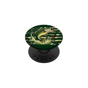 P&ecirc;che Camouflage Drapeau Am&eacute;ricain Bass Fish Fisherman Camo PopSockets PopGrip Adh&eacute;sif