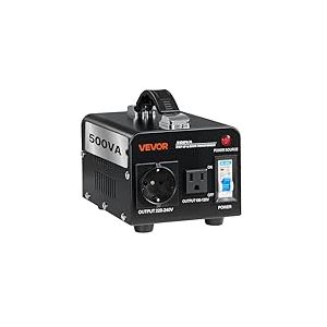 VEVOR Transformateur 220 V &agrave; 110 V et 110 V &agrave; 220 V, Transformateur de Tension &Eacute;l&eacute;vateur Abaisseur, 500 VA, avec Prise Am&eacute;ricaine, Prise Europ&eacute;enne, Cordon d'Alimentation, Protection par Disjoncteur