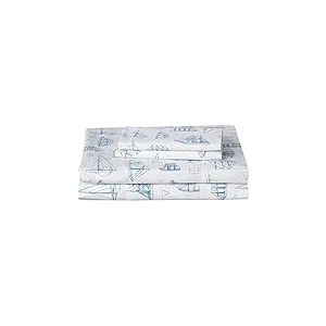 Nautica - Ensemble de draps pour Grand lit, Ensemble de literie en Percale de Coton, Gracieuse et fra&icirc;che, l&eacute;g&egrave;re et Respirante (Voile de Bois Blanc, Bleu, 4 pi&egrave;ces, Grand lit)