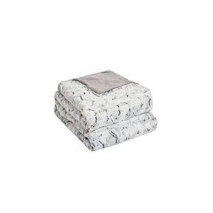Sienna Grand Fausse Fourrure Couvre-Lit Réversible Lit Canapé Canapé Couverture Chaud Super Doux - Blanc Gris, 150x200cm