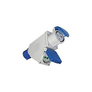 Adaptateur Industrielle Double Fiche : 2P + T16 A CEE Bleu. Prise : 1 prise 2P + T 16 A CEE Bleu 1 prise 2P + T 16 A Schuko – IP44.
