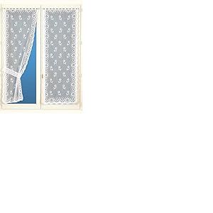 Homemaison Bonne Femme Paire de Rideaux avec Embrasses, Polyester, Blanc, 120x60 cm