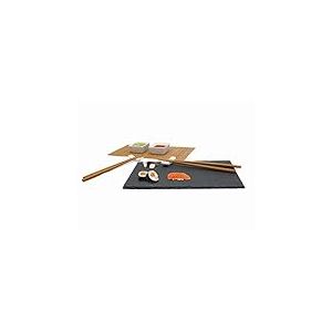 Nerthus FIH 092 Set de Sushi Complet, Planche d'ardoise, 2 Jeux de Baguettes, 2 Supports, Tapis et 2 Verres en céramique