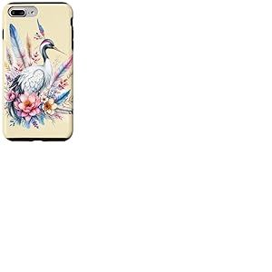 Boho Grue Blanche Oiseau Plume Floral Nature Art Coque pour iPhone 7 Plus/8 Plus