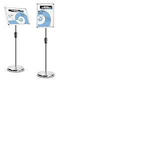 TUKA-i-AKUT A4 Support d'information, Hauteur R&eacute;glable, Rotatif, Portrait / Paysage Porte-Affiche Panneau d'affichage, Pr&eacute;sentoir sur Pied pour Publicitaires Interchangeables, Argent TKD8423