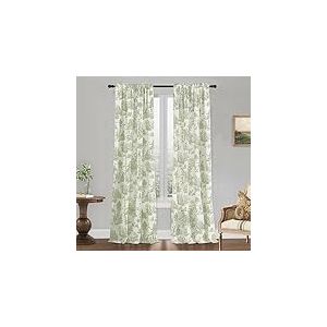 Lot de 2 Rideaux Vert Sauge de 243,8 cm de Long pour Chambre &agrave; Coucher, Rideaux Semi-Transparents imprim&eacute;s &agrave; 60% occultants, 243,8 cm de Long, cr&egrave;me et Gris, Vert