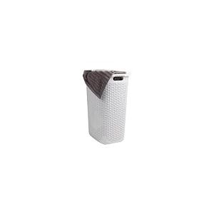 Panier à linge sale avec design tressé, blanc, 55 l avec couvercle - Panier à linge en polypropylène, 39,5 x 63,5 x 36 cm