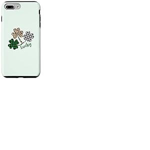 Motif tr&egrave;fle Irlandais l&eacute;opard Buffalo Plaid St Patrick Porte-Bonheur Coque pour iPhone 7 Plus/8 Plus