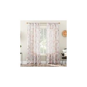 No. 918 Colby Panneau de Rideau Transparent à Rayures décalées avec Passe-Tringle, 142,2 x 213,4 cm, Multicolore