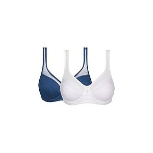DIM Soutien-Gorge Femme Avec Armatures Generous Coton Bio Confortable x2, Bleu/Blanc, 105B