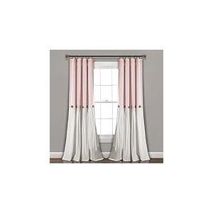 Lush Decor Rideau de fenêtre à Boutons en Lin (Panneau Simple), 274,3 cm (L) x 101,6 cm (l), Rose poudré et Blanc