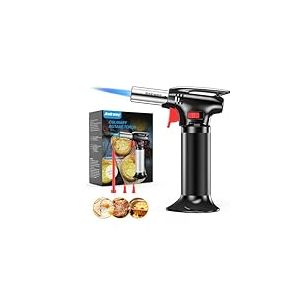 Ankway Chalumeau de Cuisine, Briquet Chalumeau Rechargeable avec Verrouillage de S&eacute;curit&eacute; et Flamme R&eacute;glable, Pour la Cuisson, la P&acirc;tisserie, le Barbecue, le Camping, Noir(Gaz Butane non Inclus)