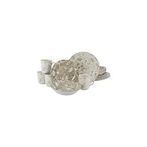 CreaTable, 22256, série Damask beige, service de table, service combiné 16 pièces