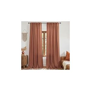 KOUFALL Lot de 2 Panneaux de Rideaux Semi-Transparents en Lin Rouille pour Salon, Porte de terrasse, Chambre &agrave; Coucher, d&eacute;coration boh&egrave;me avec Pattes arri&egrave;re, Couleur Terre Cuite, 132 x 243 cm