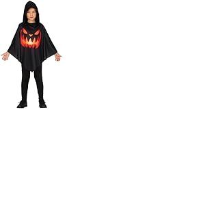 FIESTAS GUIRCA D&eacute;guisement Enfant Poncho Citrouille - Poncho Noir avec Imprim&eacute; Citrouille et Capuche - Costumes d'Halloween Filles et Gar&ccedil;ons &Acirc;ge 7-9 Ans