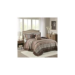 Madison Park Parure de lit Traditionnelle Jacquard Luxueuse, Polyester, Rouge/Marron, tr&egrave;s Grand lit (304,8 x 299,7 cm)