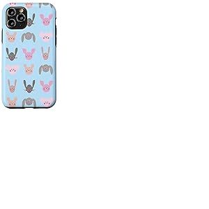Adorable Personnage Kawaii Rose tête de Lapin Cochon Bleu Coque pour iPhone 11 Pro