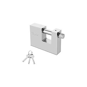 ASelected Cadenas d'extérieur lourd avec 3 clés, manilles de 70 mm d'épaisseur, protection contre les chocs pour garage, conteneur, portail et entrepôt, couleur acier inoxydable