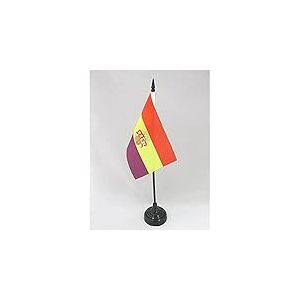 AZ FLAG - Drapeau De Table Espagnol Républicain avec écusson - 15x10 cm - Mini Drapeau De L'Espagne Républicaine De Bureau 100% Polyester Avec Hampe De 25cm Et Socle En Plastique Noir