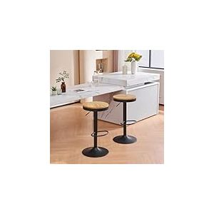 YOUNIKE Tabouret Bar Bois Rond Chaises Haute de Bar Assise Ilot Central Cuisine Siege Bar Lot de 2 Vintage Reglable Rotation Metal Pivotante Noir