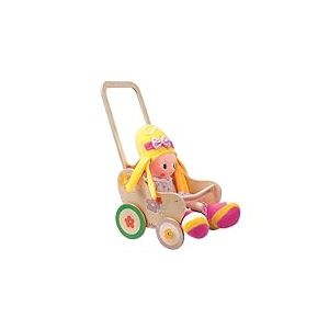 Dida Landau pour Poupées en Bois Motif Fleurs - Poussette pour Poupées jusqu'à 35 cm, Jouet de Rôle pour Enfants de 2 à 4 Ans, Parfait pour Les Petits Parents