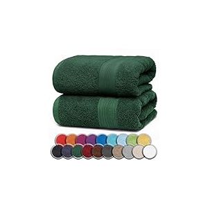 NatureMark Lot de 2 Serviettes de Sauna, Qualit&eacute; Sup&eacute;rieure, 80 x 200 cm, 100% Coton, Vert Fonc&eacute;
