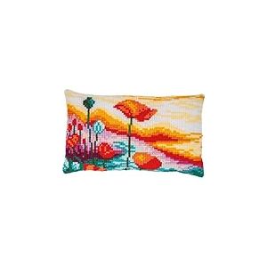 VERVACO Point De Croix Kit Coussin Complet Set PAYSAGE COQUELICOTS Decoration Manuelle Broderie Kit Adulte Art Creatif Cadeau DIY Cross Stitch Embroidery ca. 50 x 30 cm