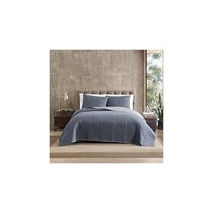 Eddie Bauer | Collection Hidden Lake | Couvre-lit r&eacute;versible et l&eacute;ger 100% Coton avec taie d'oreiller Assortie, Parure de lit 2 pi&egrave;ces, pr&eacute;lav&eacute;e pour Plus de Confort, lit jumeau, Bleu