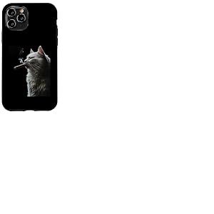 Chat sibérien fume un cigare drôle fumeur de cigare et amoureux des chats Coque pour iPhone 11 Pro