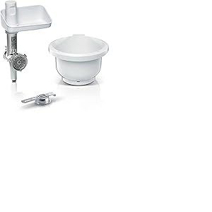 Bosch BakingSensation MUZS2BS, hachoir à viande, bol en plastique, embout à pâtisserie, disque perforé en acier inoxydable, 4 variantes de pâtisserie, convient pour robot de cuisine MUM série 2