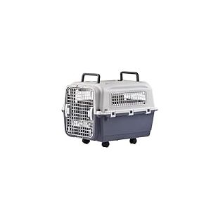 Lanco - Sac de Transport pour Grand Chien en Plastique Portable et Respirant. Animaux de Compagnie Chiens et Chats. Matériau résistant. Mesures 67x52x53 cm. Deux poignées. Couleur Gris et Blanc.