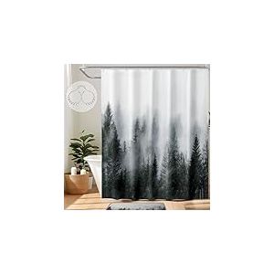 ORTIGIA Rideau de Douche Vert fonc&eacute; pour Salle de Bain avec Crochets, Rideau de Douche d&eacute;coratif en Tissu imperm&eacute;able, lest&eacute;, 183 x 183 cm