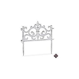 Relaxdays 10028980_49 Bordure de Jardin Fonte de Fer, Clôture de Jardin en Métal Piquet Plate-Bande antiquités, H x L: 27 x 27 cm, Blanc