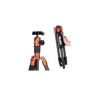 Rollei C5i Tépied Appareil Photo Orange, 156cm Trepied de Voyage en Fibre de Carbone Leger Camera Tripod avec Rotule Panoramique Charge Max. 8 kg Trépieds et Monopods Compact pour DSLR & Smartphone