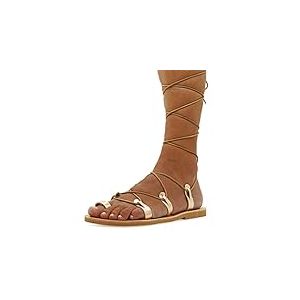 38 Or rose Emmanuela Sandales en cuir haute en cuir dans un ancien style grec, gladiateur à la main, Sandales de reliure, chaussures d'été, sandales à lacets à la dentelle
