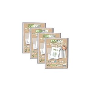 eco-eco Lot de 4 porte-vues transparents avec pochettes en plastique Format A5 50% recyclé 20 pochettes