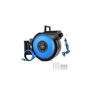 Himimi Enrouleur Tuyau Arrosage Gris Foncé Mural Jardin 30 + 2m，Pivotant à 180°,Pistolet Arrosage 10 Buse, Support de Rembobinage Automatique, pour Nettoyage Voiture Irrigation Jardin