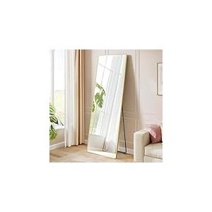 SONGMICS Miroir Intégral, 150 x 40 cm, Miroir Rectangulaire sur Pied, à Poser au Sol, Cadre en Alliage d’Aluminium, Verre Trempé, pour Chambre, Salon, Dressing, Doré Clair LFM034AB01