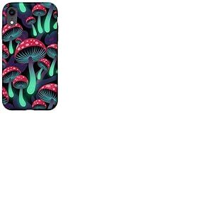 Motif champignons magiques psychédéliques noirs esthétiques Coque pour iPhone XR