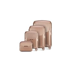 WITTCHEN Valise de Voyage Set de 4 valises Valise à roulettes Bagages à Main en Polycarbonate avec 4 roulettes pivotantes Serrure à Combinaison Poignée télescopique Lady 2 Line Rose trempé