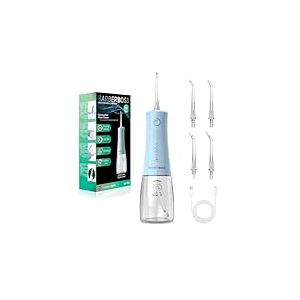 BarberBoss jet dentaire, irrigateur buccal sans fil, fil dentaire électrique, 5 modes pression, étanche IPX8, irrigateur buccal portable, kit nettoyage dents, QR-7102 (Bleu Pastel)