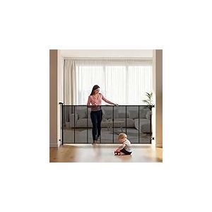 VEVOR Barri&egrave;re de S&eacute;curit&eacute; Extensible, Cl&ocirc;ture en Maille Jusqu&rsquo;&agrave; 305 cm de Large et 98 cm de Haut, Barri&egrave;re R&eacute;tractable avec Bandes Renforc&eacute;es en Fibre de Verre, pour Couloir Escalier Porte, Noir