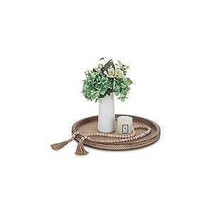 Hanobe Plateau Bois Decoratif Grand: Rond Plats et Plateaux de Service XXL Rustique Perles Boho Marron - Plateau Cafe Table Vintage Deco Plate pour Repas Canapé Cuisine, 45cm