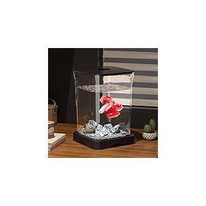 Zstar Kit de démarrage pour Aquarium avec lumière ambiante, Trou d'alimentation supérieur, Petit réservoir de Bureau Betta pour Poissons et crevettes, Noir