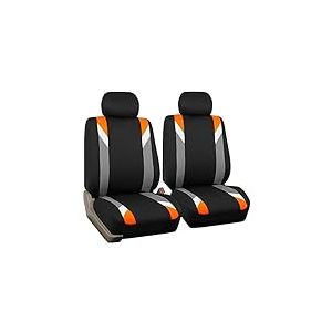 FH Group Ensemble de Housses de si&egrave;ge Avant en Tissu pour si&egrave;ges de Voiture &agrave; Dossier Bas avec appuie-t&ecirc;te Amovible, Ajustement Universel, Compatible avec Les airbags, Orange